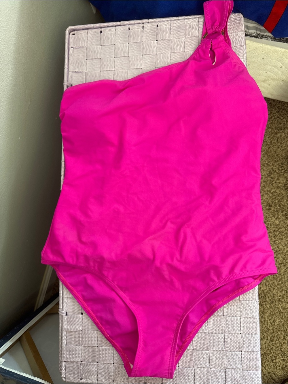 One-Shoulder Hot Pink Women's One-Piece Swimsuit with gold metal detail